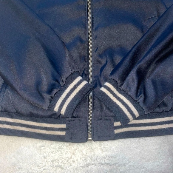 Black Hollister Varsity Bomber Jacket / Baseball Jacket with white stripes - Picture 3 of 5